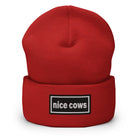 The Tractor Mugs Store Red OASIS Style 'Nice Cows' | Cuffed Beanie Quality Farmers Merch