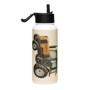 The Tractor Mugs Store Renault 65-32 MX Oil Painting | Stainless steel water bottle with a straw lid Quality Farmers Merch