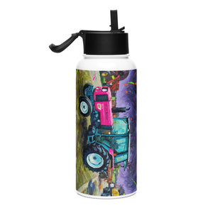 The Tractor Mugs Store Renault 65-32 MX Splash Art | Stainless steel water bottle with a straw lid Quality Farmers Merch