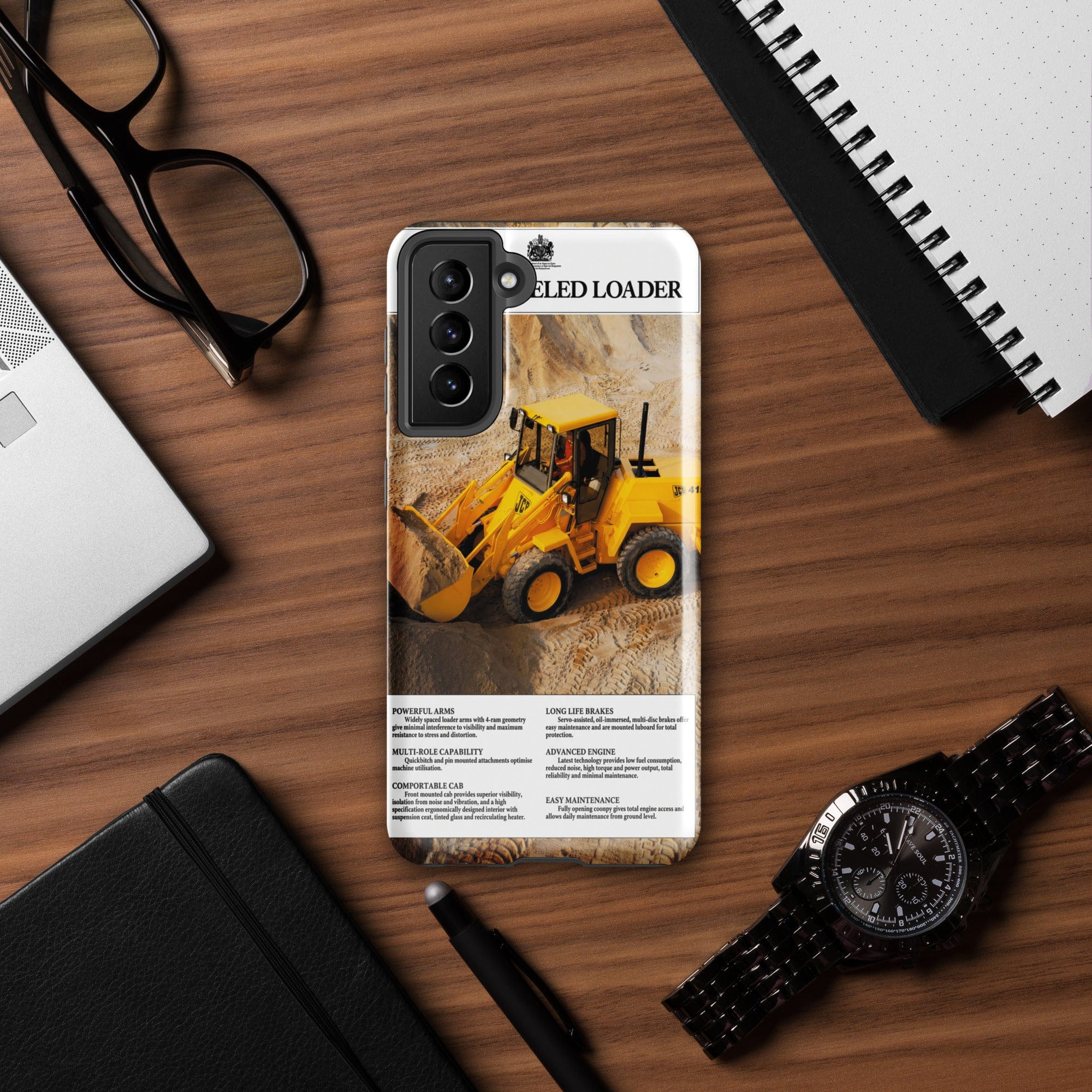 The Tractor Mugs Store Samsung Galaxy S21 FE JCB 415 Loader Advert | Tough case for Samsung® Quality Farmers Merch