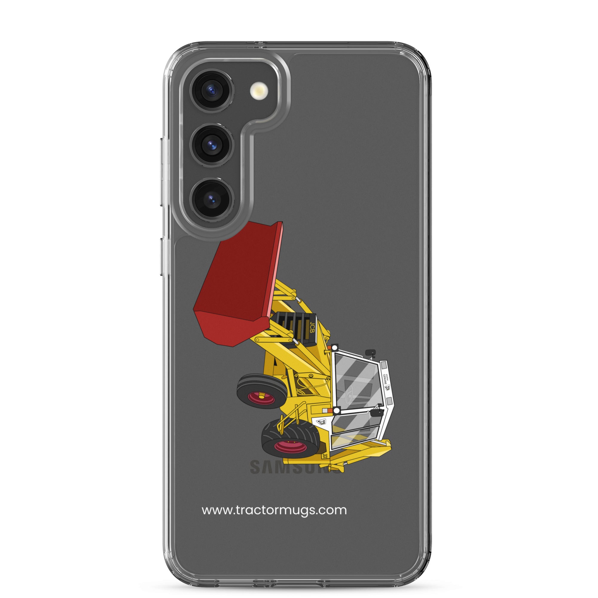 The Tractor Mugs Store Samsung Galaxy S23 Plus JCB 3CX White Cabin 2WD | Clear Case for Samsung® Quality Farmers Merch