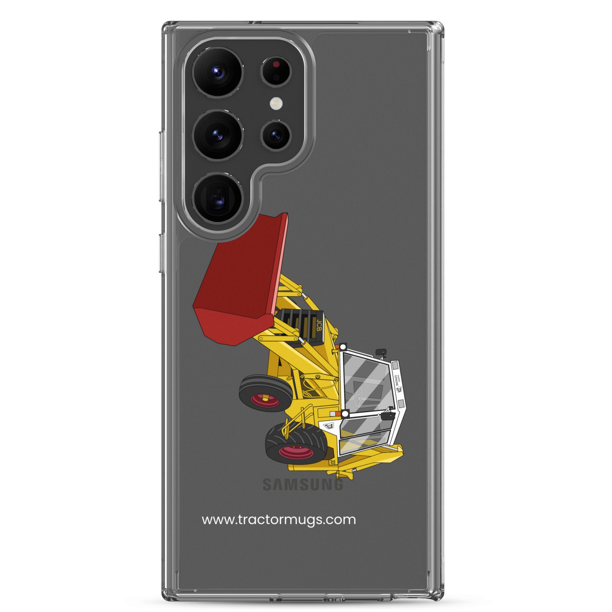 The Tractor Mugs Store Samsung Galaxy S23 Ultra JCB 3CX White Cabin 2WD | Clear Case for Samsung® Quality Farmers Merch