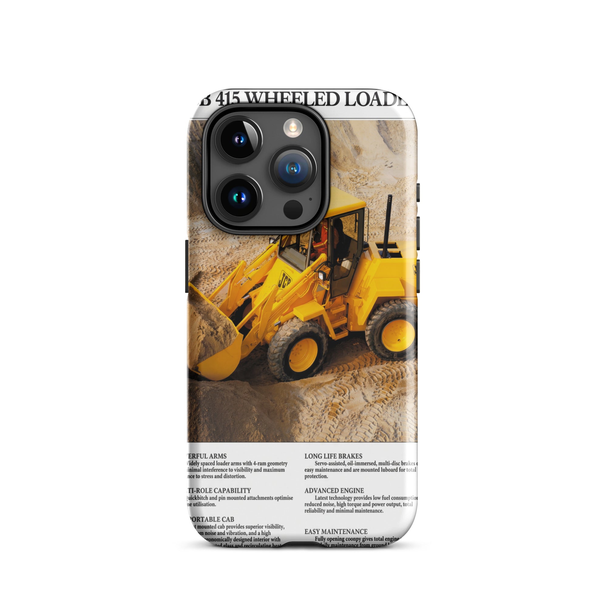 The Tractor Mugs Store Tough Case for iPhone® iPhone 15 Pro JCB 415 Loader Advert | Tough Case for iPhone® Quality Farmers Merch