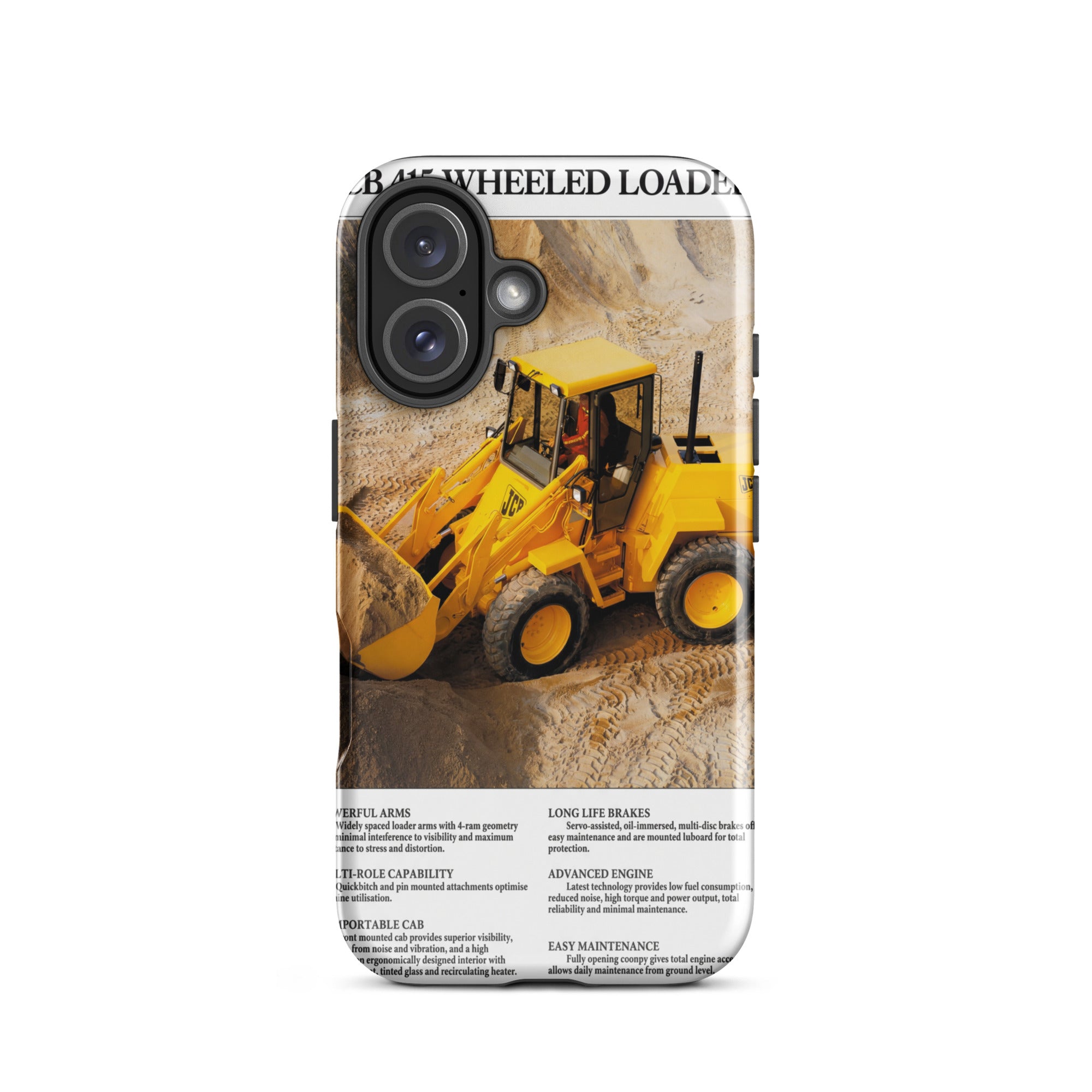 The Tractor Mugs Store Tough Case for iPhone® iPhone 16 JCB 415 Loader Advert | Tough Case for iPhone® Quality Farmers Merch