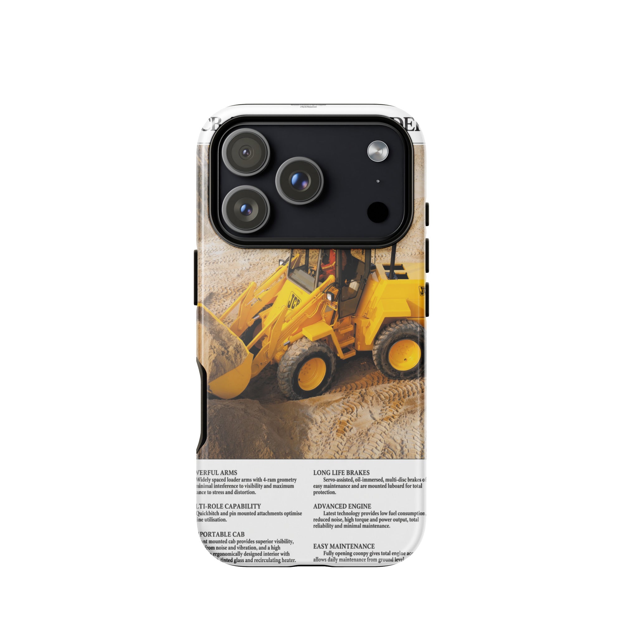 The Tractor Mugs Store Tough Case for iPhone® iPhone 17 Pro JCB 415 Loader Advert | Tough Case for iPhone® Quality Farmers Merch