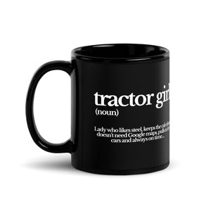 The Tractor Mugs Store TRACTOR GIRL | Black Glossy Mug Quality Farmers Merch