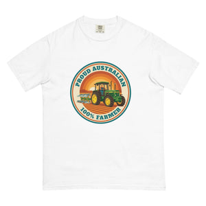 The Tractor Mugs Store White John Deere 3350 4WD PROUD AUSTRALIAN 100% FARMER Retro | Unisex Premium T-shirt Quality Farmers Merch
