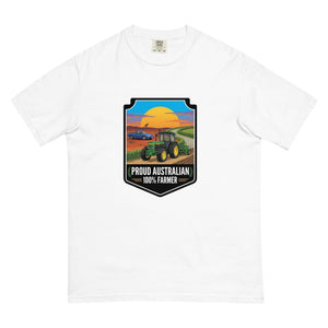 The Tractor Mugs Store White John Deere 3350 PROUD AUSTRALIAN 100% FARMER Bright | Unisex Premium T-shirt Quality Farmers Merch