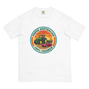 The Tractor Mugs Store White John Deere 7810 PROUD AUSTRALIAN 100% FARMER Retro | Unisex Premium T-shirt Quality Farmers Merch