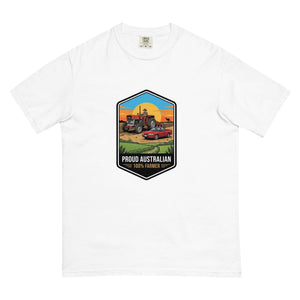 The Tractor Mugs Store White Massey Ferguson 135 PROUD AUSTRALIAN 100% FARMER Bright | Unisex Premium T-shirt Quality Farmers Merch