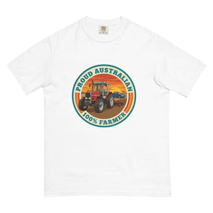 The Tractor Mugs Store White Massey Ferguson 3075 PROUD AUSTRALIAN 100% FARMER Retro | Unisex Premium T-shirt Quality Farmers Merch