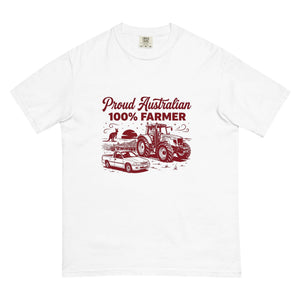 The Tractor Mugs Store White Massey Ferguson 6480 PROUD AUSTRALIAN 100% FARMER Two Tone | Unisex Premium T-shirt Quality Farmers Merch