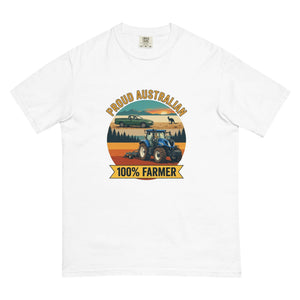 The Tractor Mugs Store White New Holland T7.210 PROUD AUSTRALIAN 100% FARMER Outdoor | Unisex Premium T-shirt Quality Farmers Merch