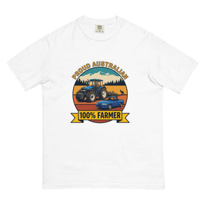 The Tractor Mugs Store White New Holland TM 135 PROUD AUSTRALIAN 100% FARMER Outdoor | Unisex Premium T-shirt Quality Farmers Merch