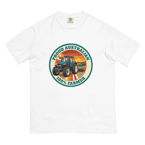 The Tractor Mugs Store White New Holland TM 135 PROUD AUSTRALIAN 100% FARMER Retro | Unisex Premium T-shirt Quality Farmers Merch