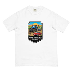 The Tractor Mugs Store White New Holland TM 155 PROUD AUSTRALIAN 100% FARMER Bright | Unisex Premium T-shirt Quality Farmers Merch