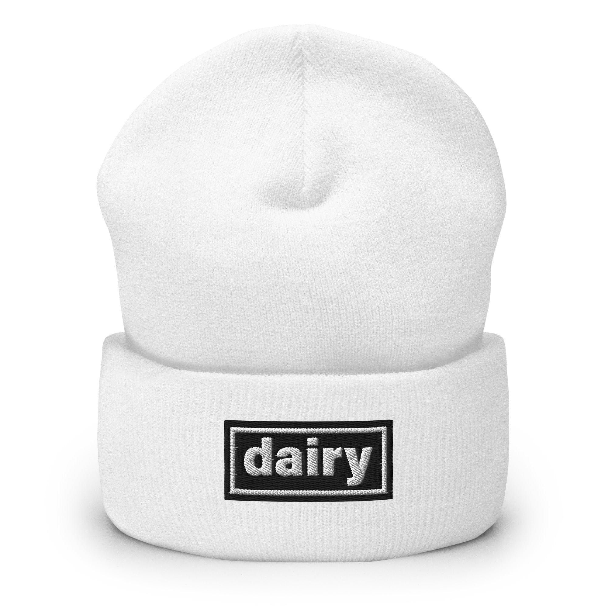 The Tractor Mugs Store White OASIS Style 'Dairy' | Cuffed Beanie Quality Farmers Merch