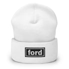 The Tractor Mugs Store White OASIS Style 'Ford' Cuffed Beanie Quality Farmers Merch