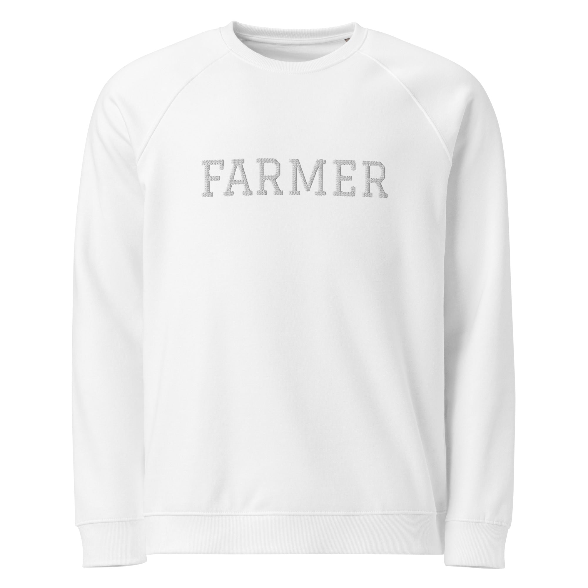 The Tractor Mugs Store White / XS FARMER Unisex | Organic Raglan Sweatshirt Quality Farmers Merch
