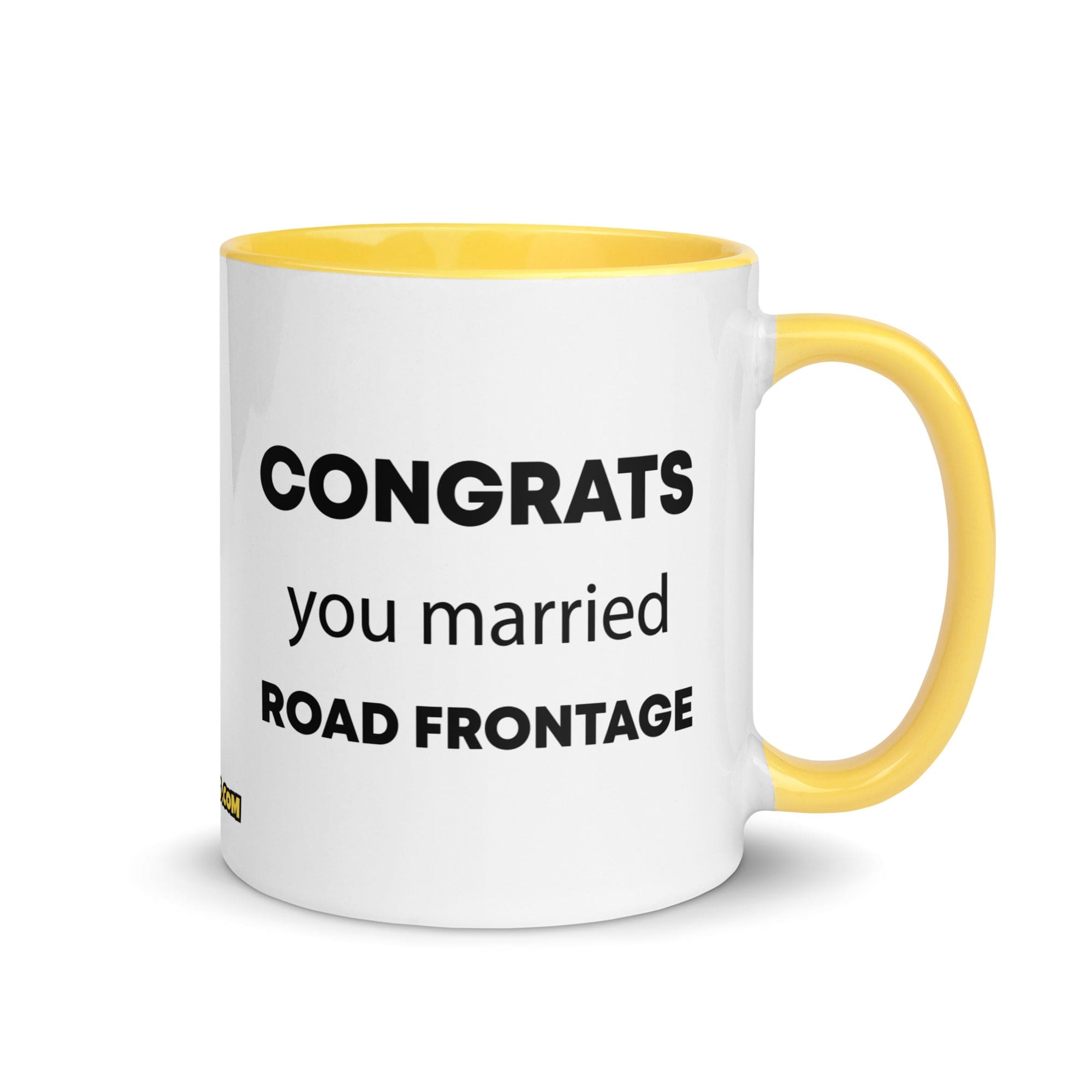 The Tractor Mugs Store Yellow Congrats You Married Road Frontage | Mug with Color Inside Quality Farmers Merch