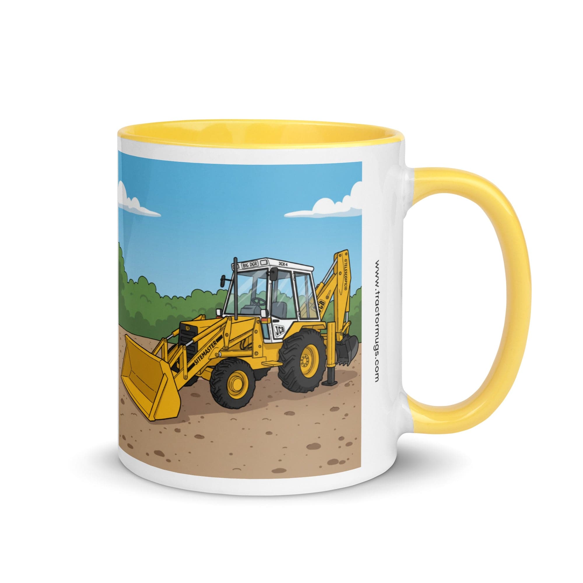 The Tractor Mugs Store Yellow JCB 80's White Cab Man | Mug with Color Inside Quality Farmers Merch