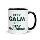 The Tractors Mugs Store Black KEEP CALM and STAY PLOUGHING Mug with Color Inside Quality Farmers Merch