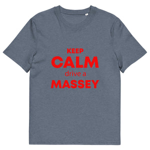 The Tractors Mugs Store Dark Heather Blue / S KEEP CALM drive a MASSEY Unisex organic cotton t-shirt Quality Farmers Merch
