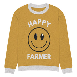 The Tractors Mugs Store L Happy Farmer (Yellow) Knitted crew neck sweater Quality Farmers Merch