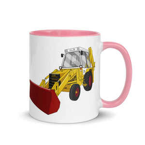 The Tractors Mugs Store Pink JCB 3CX White Cabin 2WD Mug with Color Inside Quality Farmers Merch