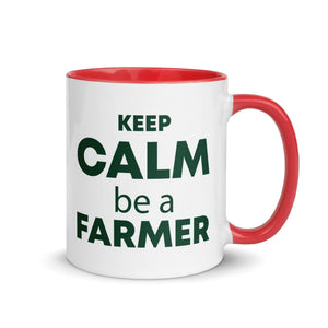 The Tractors Mugs Store Red KEEP CALM be a FARMER Mug with Color Inside Quality Farmers Merch