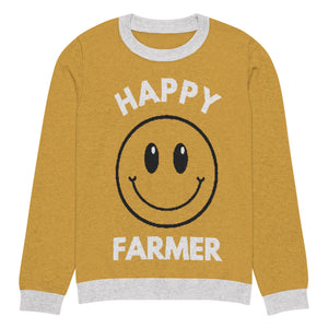 The Tractors Mugs Store XL Happy Farmer (Yellow) Knitted crew neck sweater Quality Farmers Merch