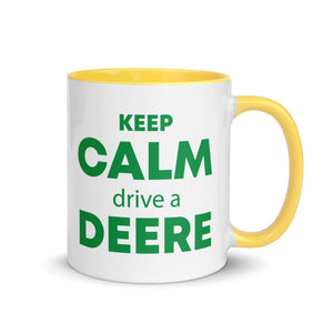 The Tractors Mugs Store Yellow KEEP CALM drive a DEERE Mug with Color Inside Quality Farmers Merch