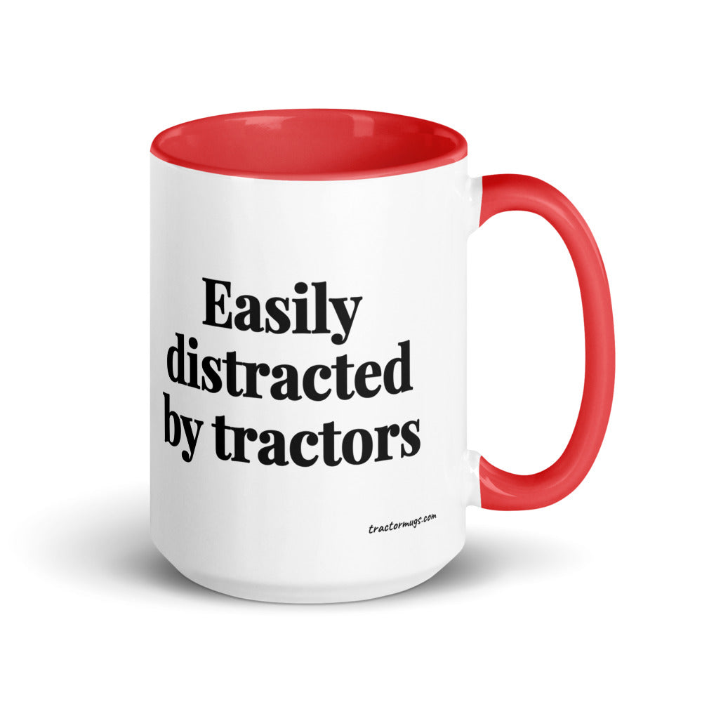 Easily Distracted By Tractors 15 oz Mug with Color Inside - Red